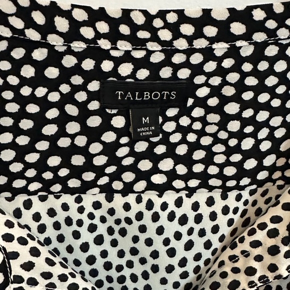 Talbots Black and White Sleeveless Polka Dot Blouse with tie front Size Medium - Picture 4 of 7